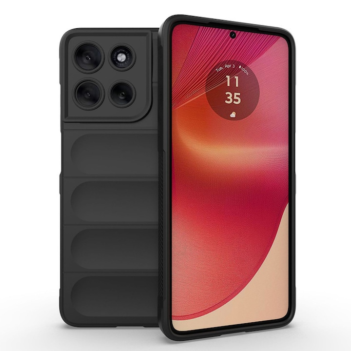 Husa telefon, pentru Motorola Moto G15, Heavy Duty 3D cu dungi senzoriale Soft Silicone Full Portection Rezistent la socuri, Negru intens