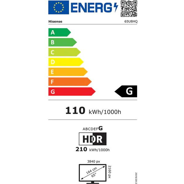 Televizor Mini LED Smart Hisense 65U8HQ, Ultra HD 4K, HDR 10+, 164 cm, Clasa G, Negru