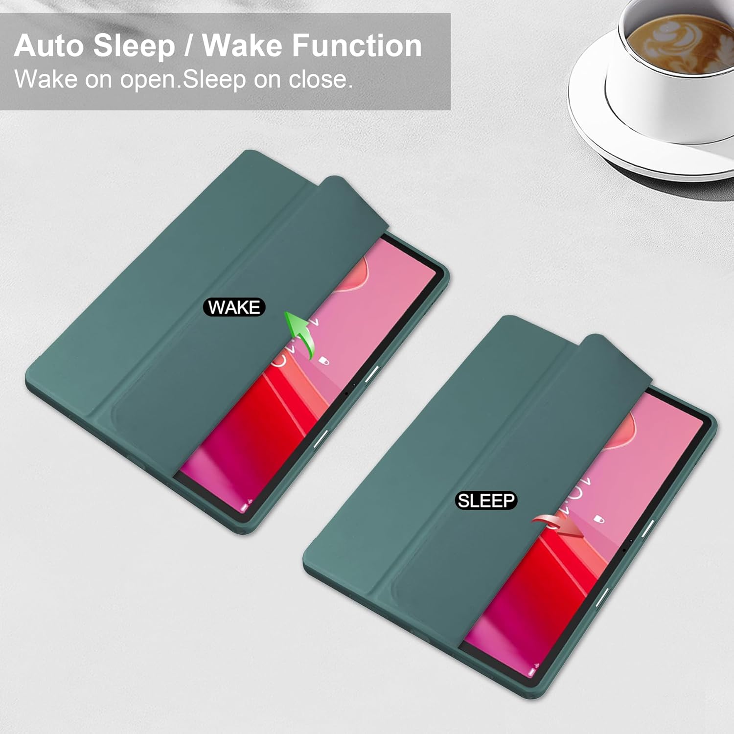 Husa premium pentru Lenovo Tab P12 (TB370FU)/Lenovo Idea Tab Pro(TB-373FU), 12.7'', Sigloo, suport Smart Pen, spatele din policarbonat transparent, rezistent la socuri, Pine Green