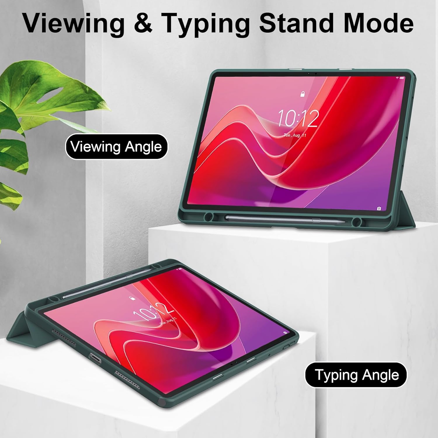 Husa premium pentru Lenovo Tab P12 (TB370FU)/Lenovo Idea Tab Pro(TB-373FU), 12.7'', Sigloo, suport Smart Pen, spatele din policarbonat transparent, rezistent la socuri, Pine Green