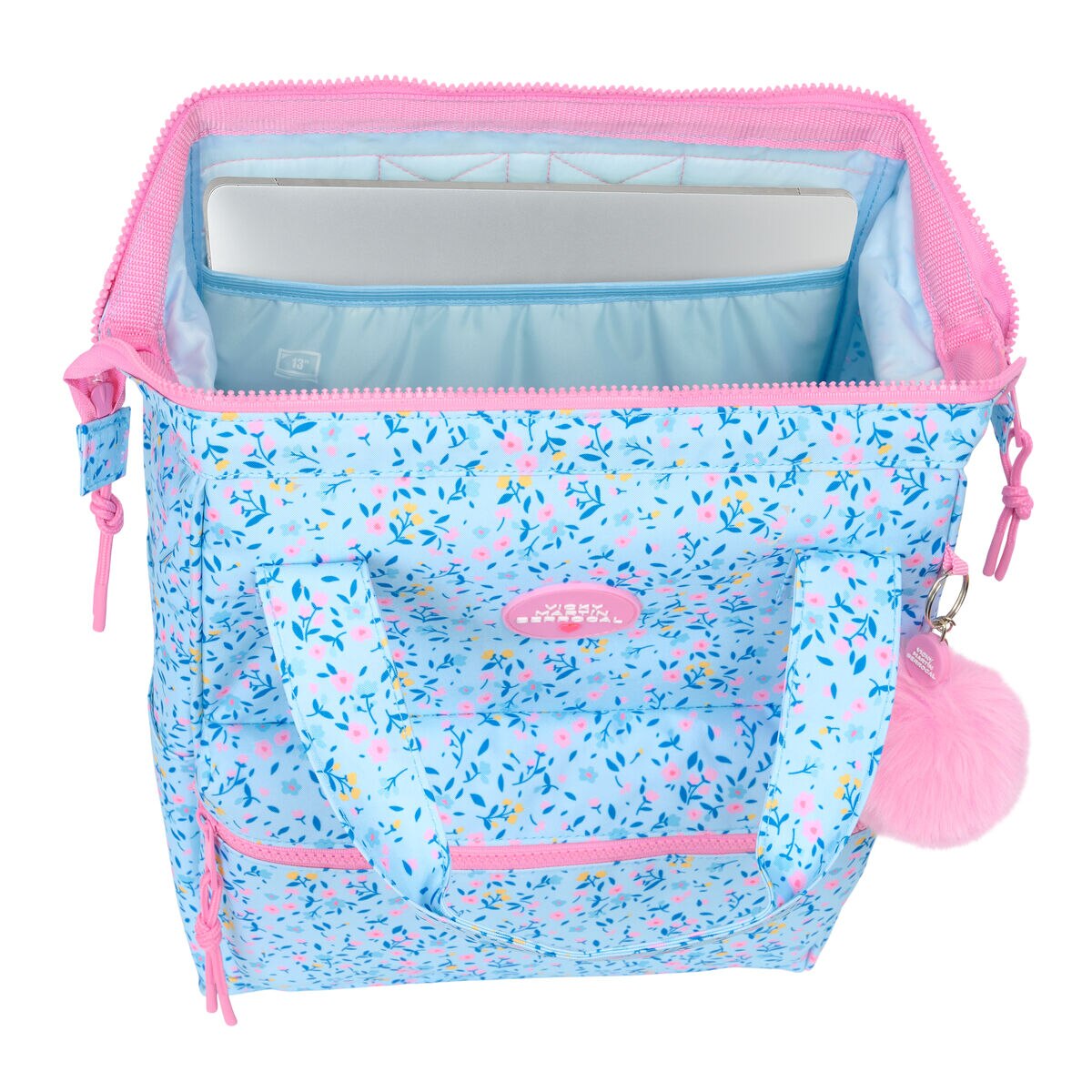Rucsac laptop Vicky Martin Berrocal, albastru-roz, 27x40x19cm, compartiment pentru notebook pana la 13"