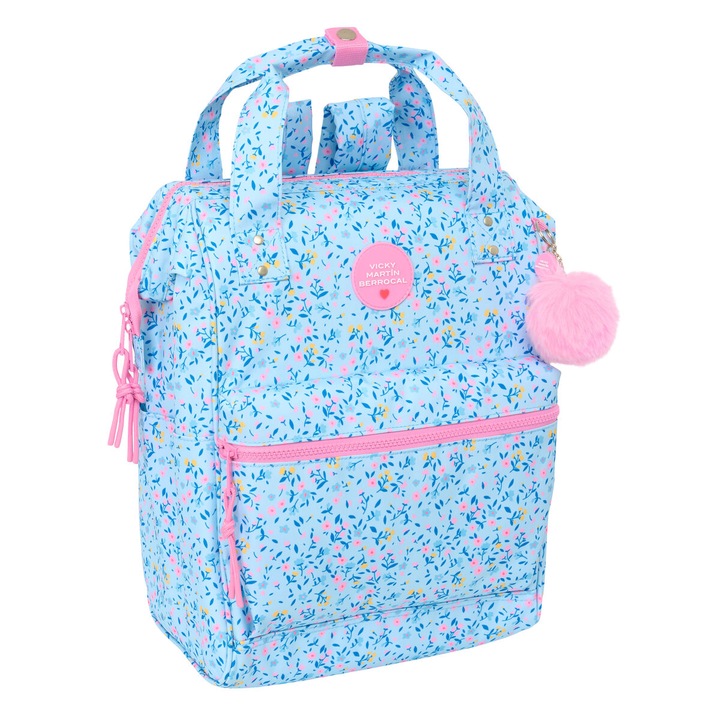 Rucsac laptop Vicky Martin Berrocal, albastru-roz, 27x40x19cm, compartiment pentru notebook pana la 13"