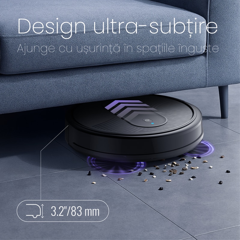 MonsgaClean MR1 Robot aspirator 4-in-1, 4000Pa, control prin aplicatie & Alexa, autonomie 140 min, ultra-subtire, auto-reincarcare, pentru par de animale si podele dure, negru