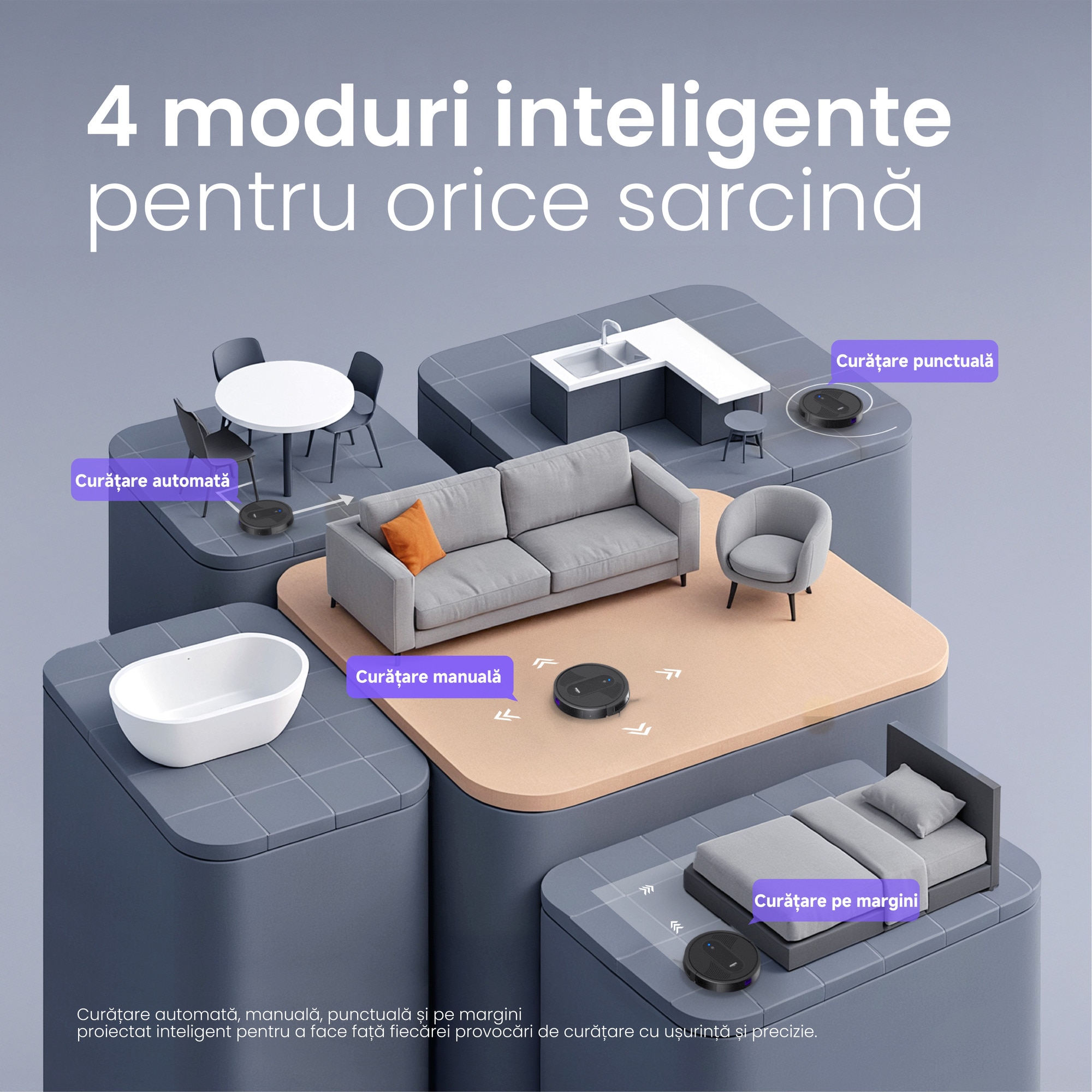 MonsgaClean MR1 Robot aspirator 4-in-1, 4000Pa, control prin aplicatie & Alexa, autonomie 140 min, ultra-subtire, auto-reincarcare, pentru par de animale si podele dure, negru
